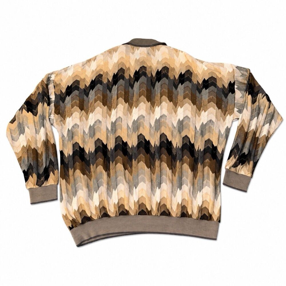 Vintage Tundra Canada XXL Cotton Chevron Knit Polo Sweater Made Canada - Picture 3 of 9